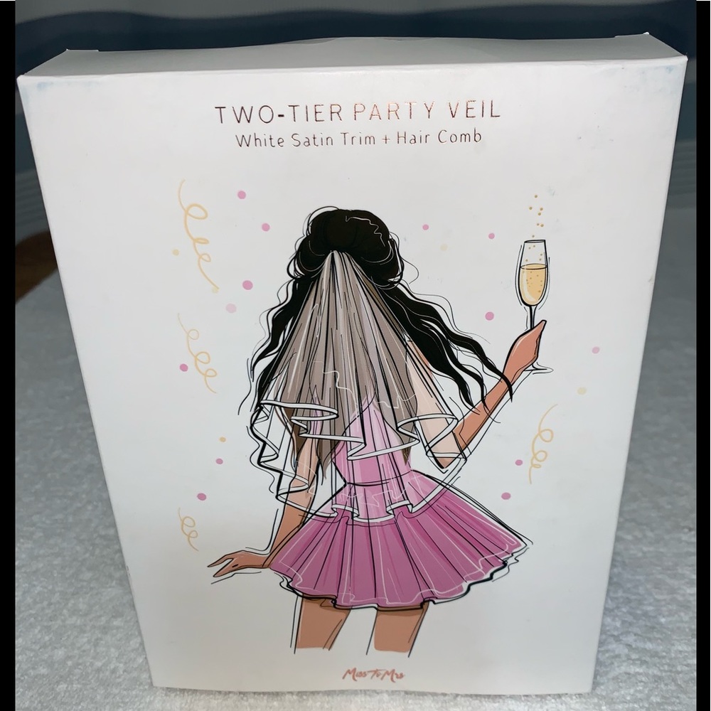 Miss to Mrs Two-Tier Party Vail with White Satin Trim & Hair Comb